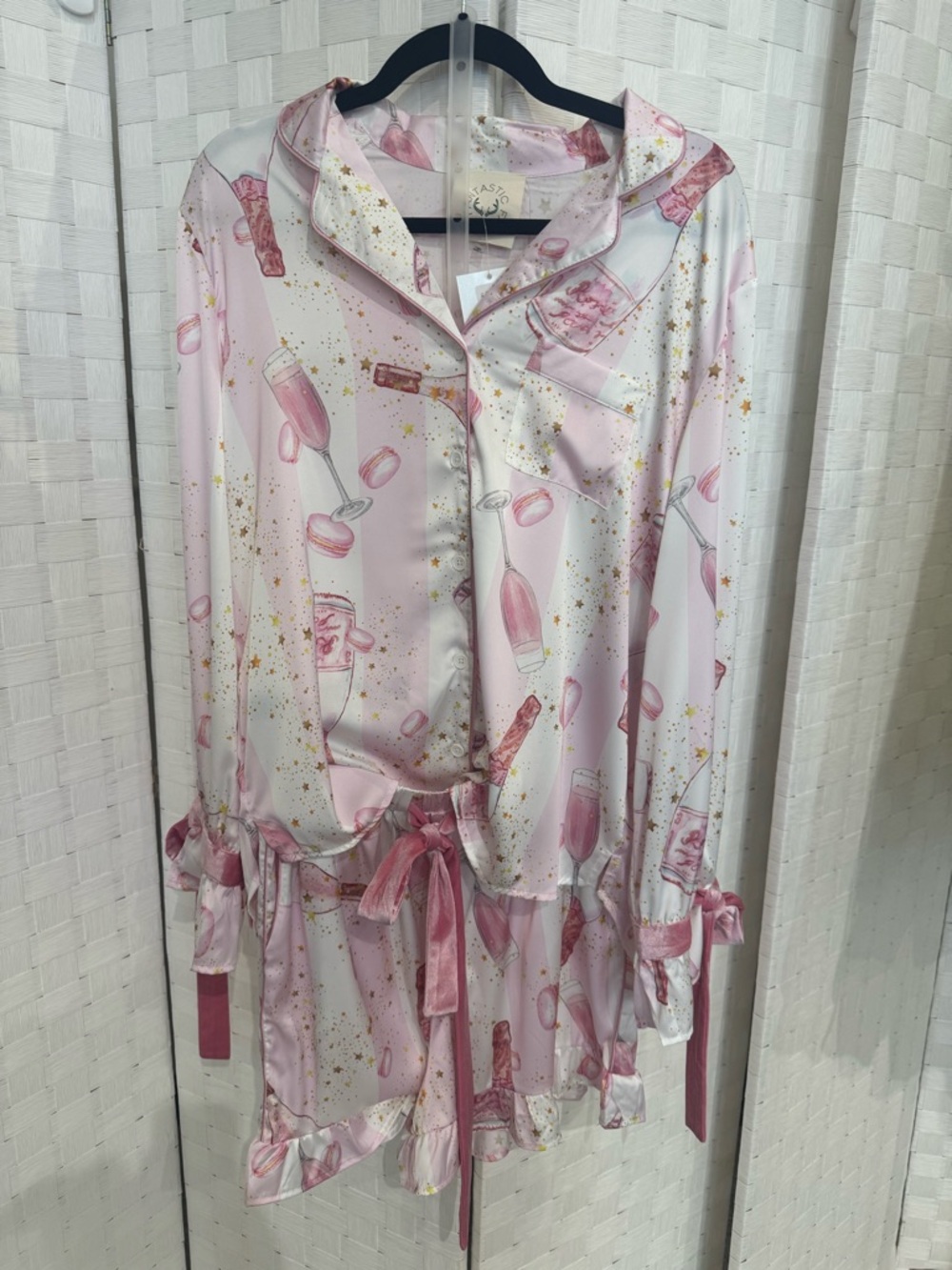 Casio Satin Pink Champagne Printed Pajama Set